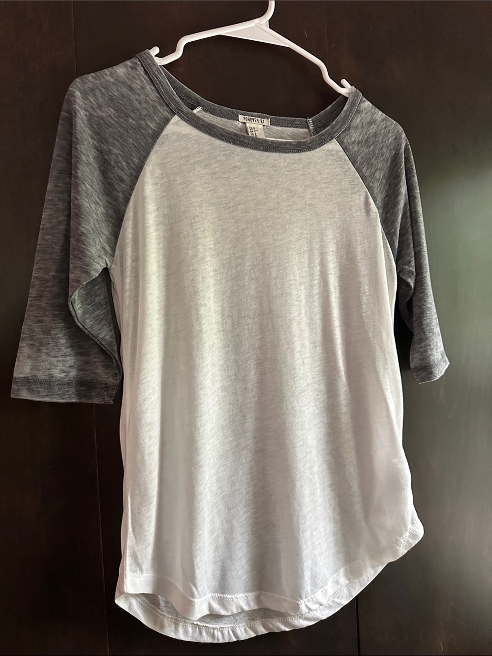Forever 21 White Body with Charcoal Raglan Sleeve Baseball Tee - Picture 7 of 7